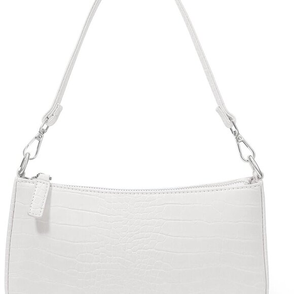 Small White Croc Pattern Nylon Shoulder Bag with 2 Removable Straps Compact Cros - Picture 1 of 8
